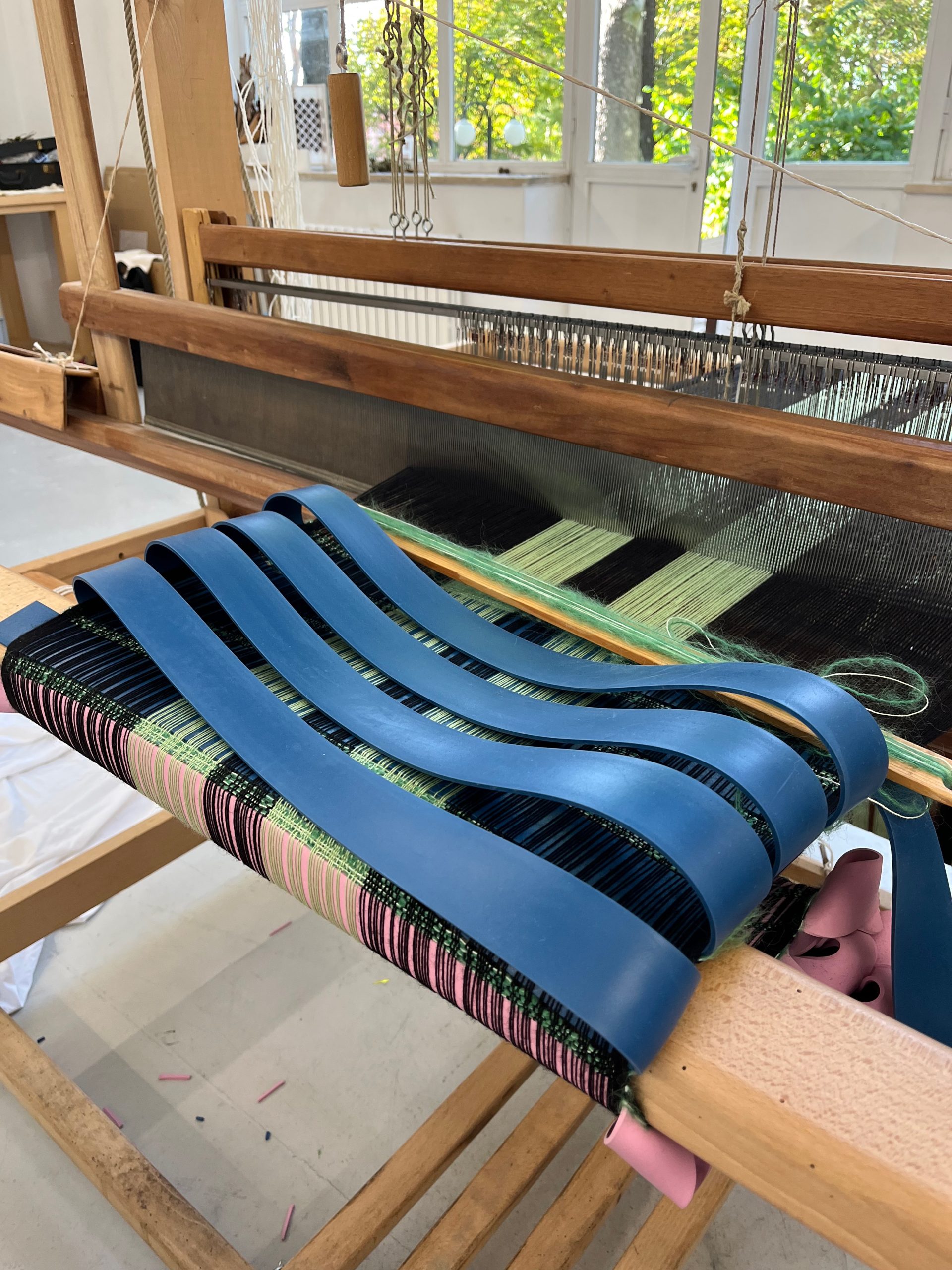 alt= Sarah Viguer_ loom_ textiles_Le Gist_June_2024